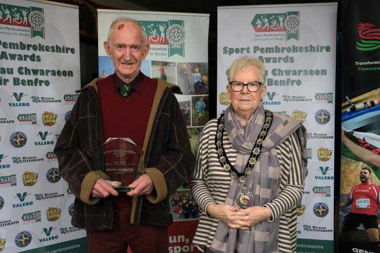 Chairmans Special Achievement Award - Pictured is Brian Griffiths of Burton Cricket Club with Cllr Pat Davies, Chairman of Pembrokeshire County Council 
